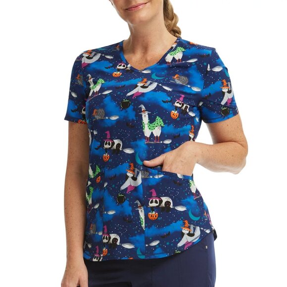 Scrubstar Womens Halloween Creatures Print Scrub Top Medical Uniform Sz 2XL NEW - Picture 4 of 6
